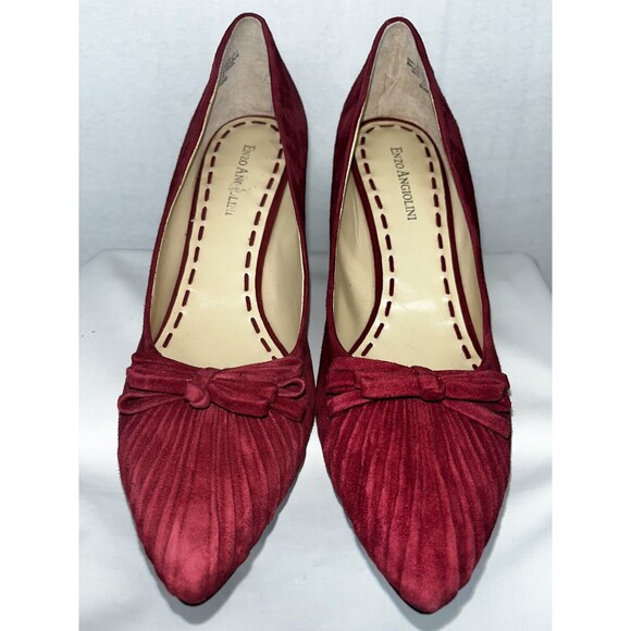 Enzo Angiolini Red Suede Pleated Toe With Bow Woman’s Heels Size 9.5 M - Picture 1 of 15
